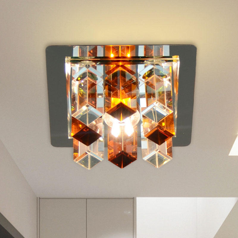 LED Flush Mount Light Minimal Square Blue/Clear/Tan Crystal Block Close to Ceiling Lamp for Hallway Tan Clearhalo 'Ceiling Lights' 'Close To Ceiling Lights' 'Close to ceiling' 'Flush mount' Lighting' 814091