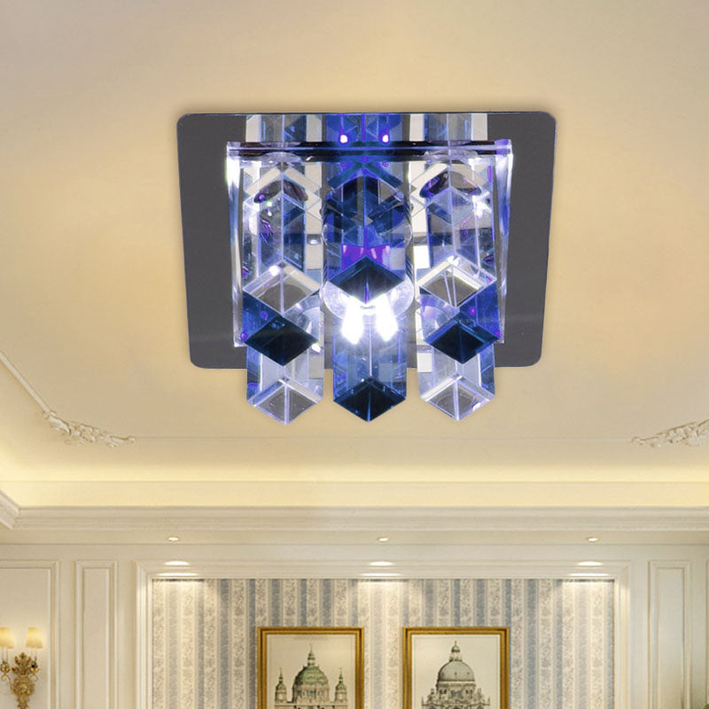 LED Flush Mount Light Minimal Square Blue/Clear/Tan Crystal Block Close to Ceiling Lamp for Hallway Blue Clearhalo 'Ceiling Lights' 'Close To Ceiling Lights' 'Close to ceiling' 'Flush mount' Lighting' 814095