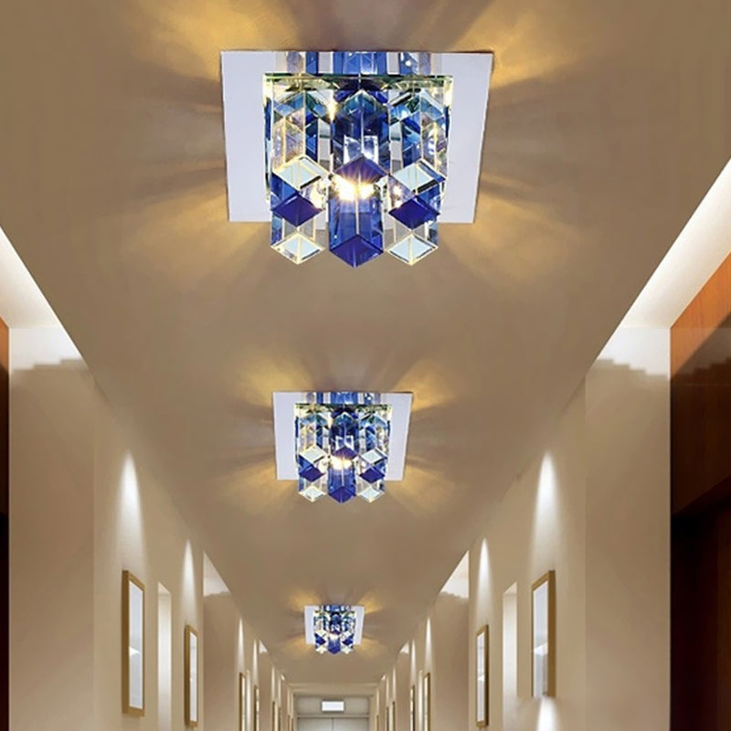 LED Flush Mount Light Minimal Square Blue/Clear/Tan Crystal Block Close to Ceiling Lamp for Hallway Clearhalo 'Ceiling Lights' 'Close To Ceiling Lights' 'Close to ceiling' 'Flush mount' Lighting' 814096