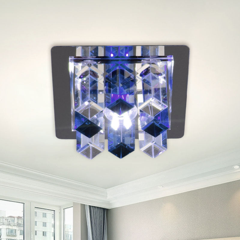 LED Flush Mount Light Minimal Square Blue/Clear/Tan Crystal Block Close to Ceiling Lamp for Hallway Clearhalo 'Ceiling Lights' 'Close To Ceiling Lights' 'Close to ceiling' 'Flush mount' Lighting' 814097