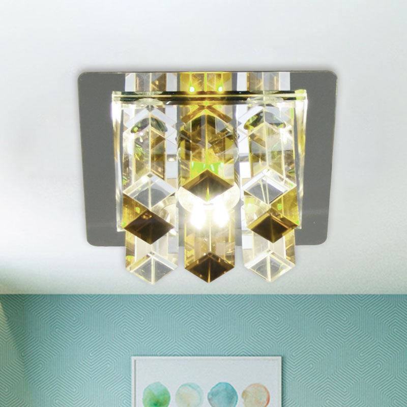 LED Flush Mount Light Minimal Square Blue/Clear/Tan Crystal Block Close to Ceiling Lamp for Hallway Clear Clearhalo 'Ceiling Lights' 'Close To Ceiling Lights' 'Close to ceiling' 'Flush mount' Lighting' 814099