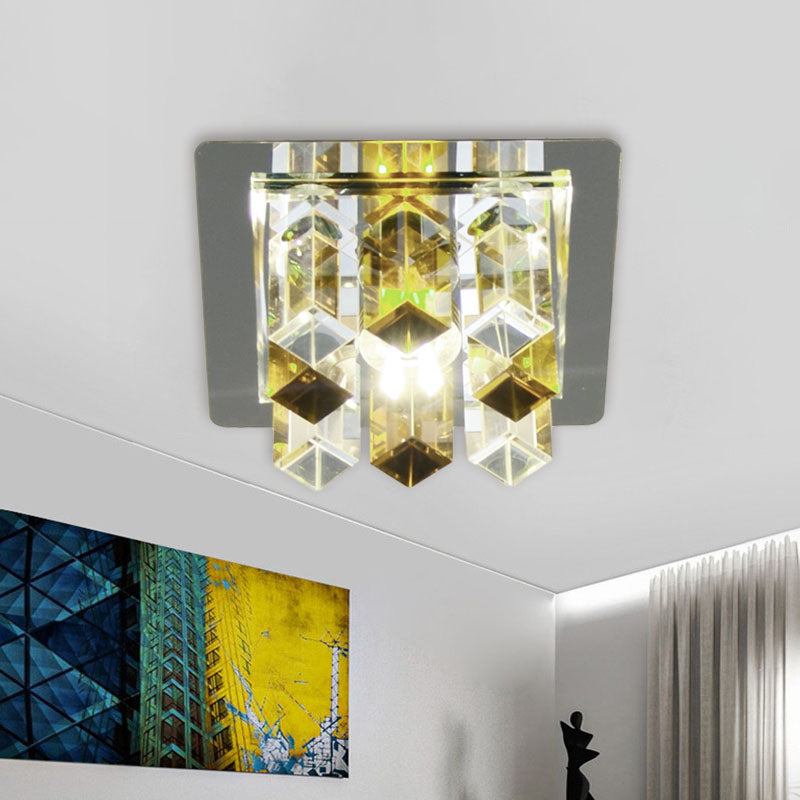 LED Flush Mount Light Minimal Square Blue/Clear/Tan Crystal Block Close to Ceiling Lamp for Hallway Clearhalo 'Ceiling Lights' 'Close To Ceiling Lights' 'Close to ceiling' 'Flush mount' Lighting' 814100