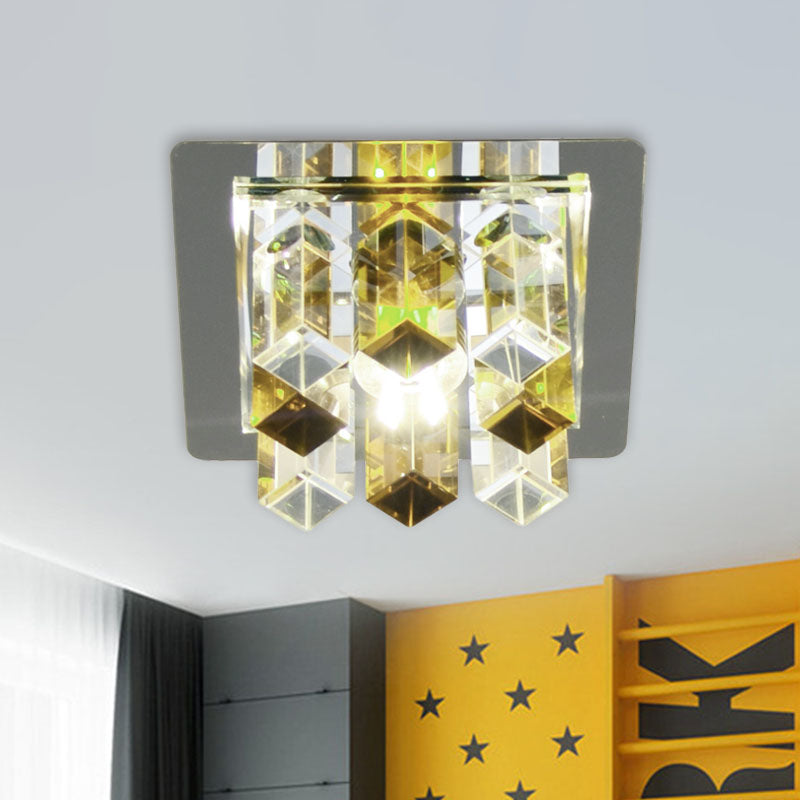 LED Flush Mount Light Minimal Square Blue/Clear/Tan Crystal Block Close to Ceiling Lamp for Hallway Clearhalo 'Ceiling Lights' 'Close To Ceiling Lights' 'Close to ceiling' 'Flush mount' Lighting' 814101