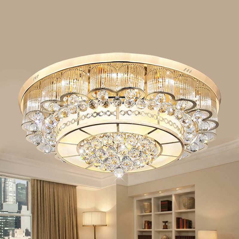 Modern Tiered Round Flush Mount Lighting 24"/32" W LED Crystal Ball Ceiling Lamp in Chrome for Living Room Chrome 32" Clearhalo 'Ceiling Lights' 'Close To Ceiling Lights' 'Close to ceiling' 'Flush mount' Lighting' 814111