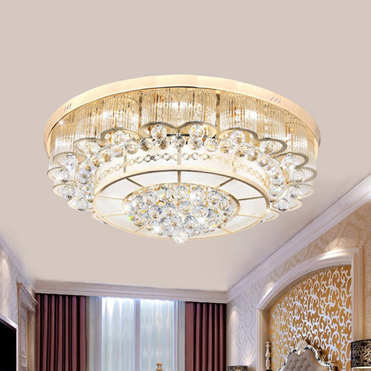 Modern Tiered Round Flush Mount Lighting 24"/32" W LED Crystal Ball Ceiling Lamp in Chrome for Living Room Clearhalo 'Ceiling Lights' 'Close To Ceiling Lights' 'Close to ceiling' 'Flush mount' Lighting' 814112