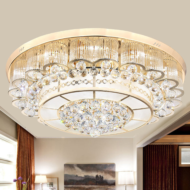 Modern Tiered Round Flush Mount Lighting 24"/32" W LED Crystal Ball Ceiling Lamp in Chrome for Living Room Clearhalo 'Ceiling Lights' 'Close To Ceiling Lights' 'Close to ceiling' 'Flush mount' Lighting' 814117