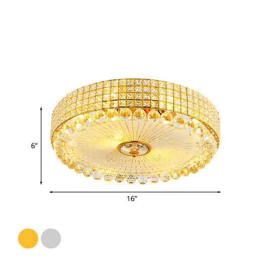 Round Inserted Crystal Flush Light Contemporary 16"/24" Wide LED Bedroom Close to Ceiling Lamp in Silver/Gold Clearhalo 'Ceiling Lights' 'Close To Ceiling Lights' 'Close to ceiling' 'Flush mount' Lighting' 814136