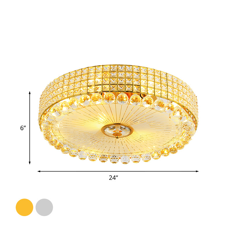 Round Inserted Crystal Flush Light Contemporary 16"/24" Wide LED Bedroom Close to Ceiling Lamp in Silver/Gold Clearhalo 'Ceiling Lights' 'Close To Ceiling Lights' 'Close to ceiling' 'Flush mount' Lighting' 814137