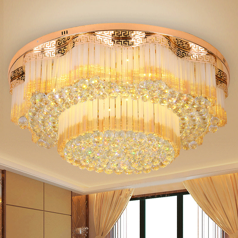 LED Flush Mount Lamp Simple 2-Tiered K9 Crystal Ceiling Light Fixture in Gold for Living Room Gold Clearhalo 'Ceiling Lights' 'Close To Ceiling Lights' 'Close to ceiling' 'Flush mount' Lighting' 814142