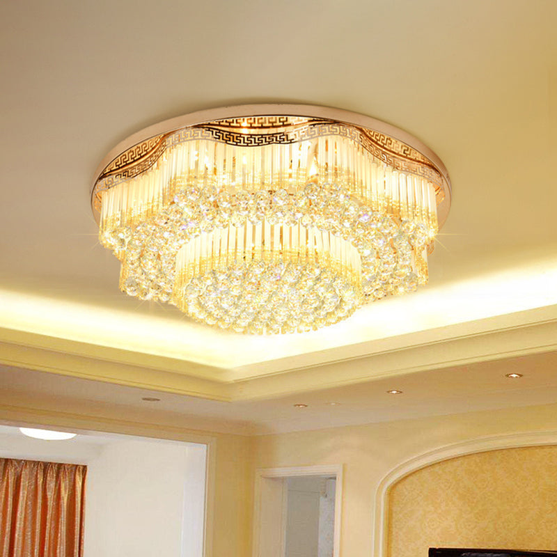 LED Flush Mount Lamp Simple 2-Tiered K9 Crystal Ceiling Light Fixture in Gold for Living Room Clearhalo 'Ceiling Lights' 'Close To Ceiling Lights' 'Close to ceiling' 'Flush mount' Lighting' 814143