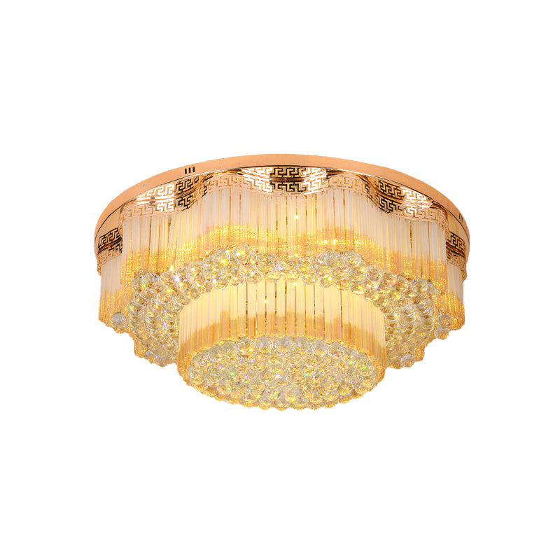 LED Flush Mount Lamp Simple 2-Tiered K9 Crystal Ceiling Light Fixture in Gold for Living Room Clearhalo 'Ceiling Lights' 'Close To Ceiling Lights' 'Close to ceiling' 'Flush mount' Lighting' 814144