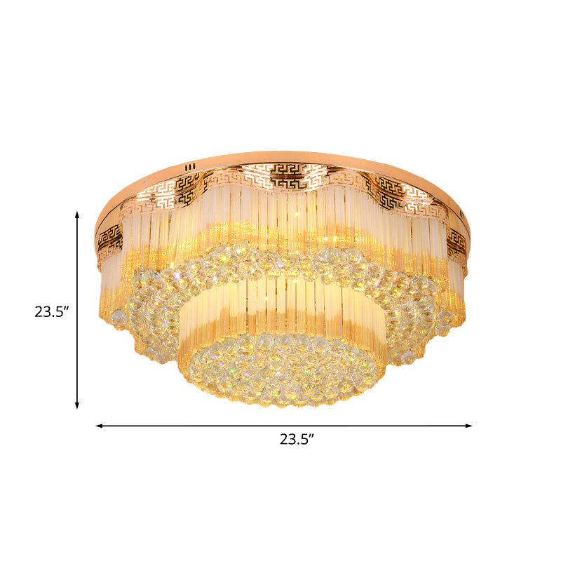 LED Flush Mount Lamp Simple 2-Tiered K9 Crystal Ceiling Light Fixture in Gold for Living Room Clearhalo 'Ceiling Lights' 'Close To Ceiling Lights' 'Close to ceiling' 'Flush mount' Lighting' 814145