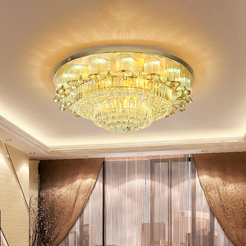 Gold Layered Round Flushmount Light Minimal Faceted Crystal LED Living Room Ceiling Flush Mount Clearhalo 'Ceiling Lights' 'Close To Ceiling Lights' 'Close to ceiling' 'Flush mount' Lighting' 814147