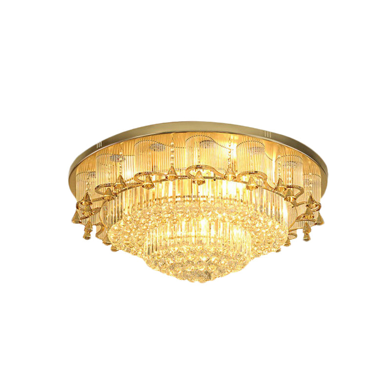 Gold Layered Round Flushmount Light Minimal Faceted Crystal LED Living Room Ceiling Flush Mount Clearhalo 'Ceiling Lights' 'Close To Ceiling Lights' 'Close to ceiling' 'Flush mount' Lighting' 814148