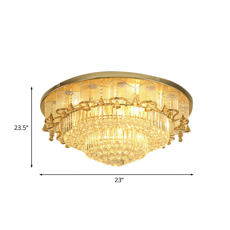 Gold Layered Round Flushmount Light Minimal Faceted Crystal LED Living Room Ceiling Flush Mount Clearhalo 'Ceiling Lights' 'Close To Ceiling Lights' 'Close to ceiling' 'Flush mount' Lighting' 814149