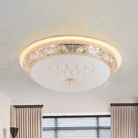 Bowl Bedroom Flush Light Fixture Modern Crystal 16"/20" Wide LED Gold Ceiling Mount with White Texture Glass Shade Gold Clearhalo 'Ceiling Lights' 'Close To Ceiling Lights' 'Close to ceiling' 'Flush mount' Lighting' 814150