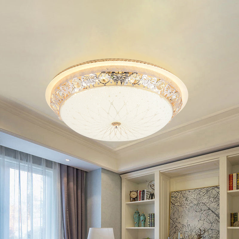 Bowl Bedroom Flush Light Fixture Modern Crystal 16"/20" Wide LED Gold Ceiling Mount with White Texture Glass Shade Clearhalo 'Ceiling Lights' 'Close To Ceiling Lights' 'Close to ceiling' 'Flush mount' Lighting' 814151