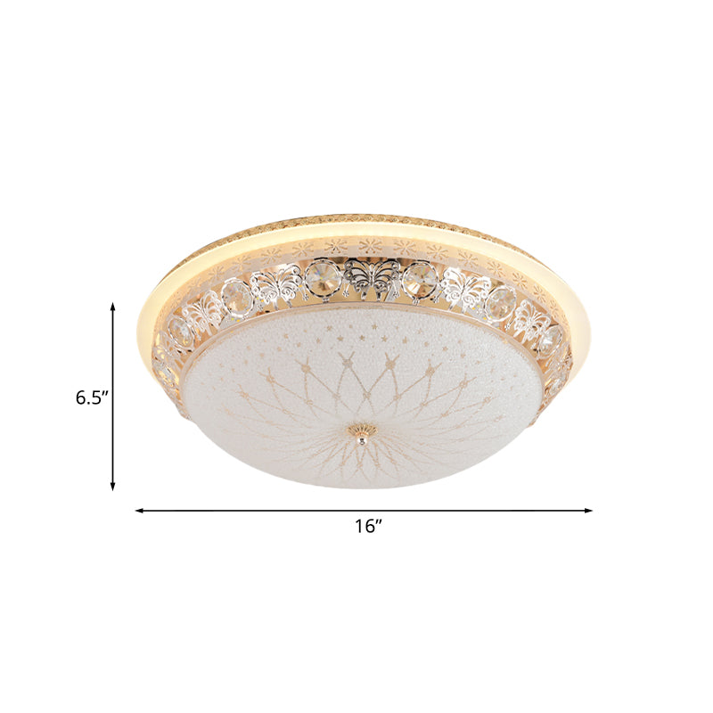 Bowl Bedroom Flush Light Fixture Modern Crystal 16"/20" Wide LED Gold Ceiling Mount with White Texture Glass Shade Clearhalo 'Ceiling Lights' 'Close To Ceiling Lights' 'Close to ceiling' 'Flush mount' Lighting' 814153