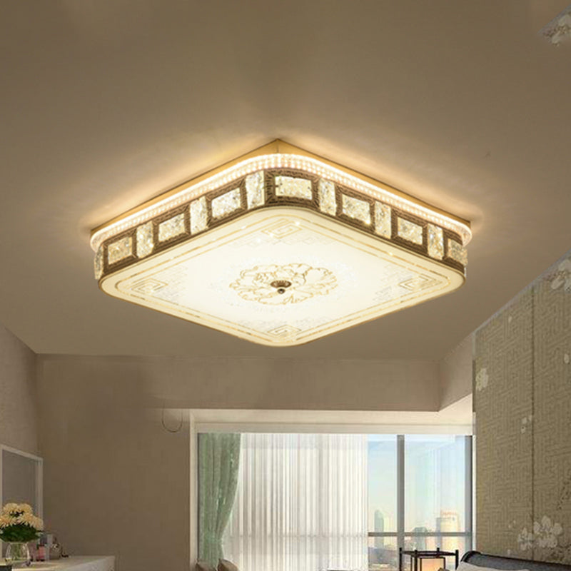 LED Crystal Flush Mount Spotlight Modernist Gold Round/Square Living Room Flower Pattern Ceiling Lighting Clearhalo 'Ceiling Lights' 'Close To Ceiling Lights' 'Close to ceiling' 'Flush mount' Lighting' 814160