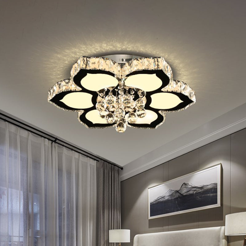 Chrome 18"/26" W LED Flushmount Ceiling Lamp Modernism Crystal Orb Bloom Lighting Fixture for Bedroom Chrome Clearhalo 'Ceiling Lights' 'Close To Ceiling Lights' 'Close to ceiling' 'Flush mount' Lighting' 814164