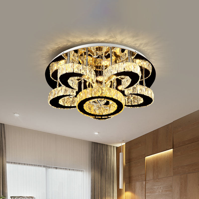 Clear Crystal Nickel Flush Mount Lamp Flower LED Simple Ceiling Mounted Light with Ring Design, 24"/32" W Clearhalo 'Ceiling Lights' 'Close To Ceiling Lights' 'Close to ceiling' 'Flush mount' Lighting' 814170