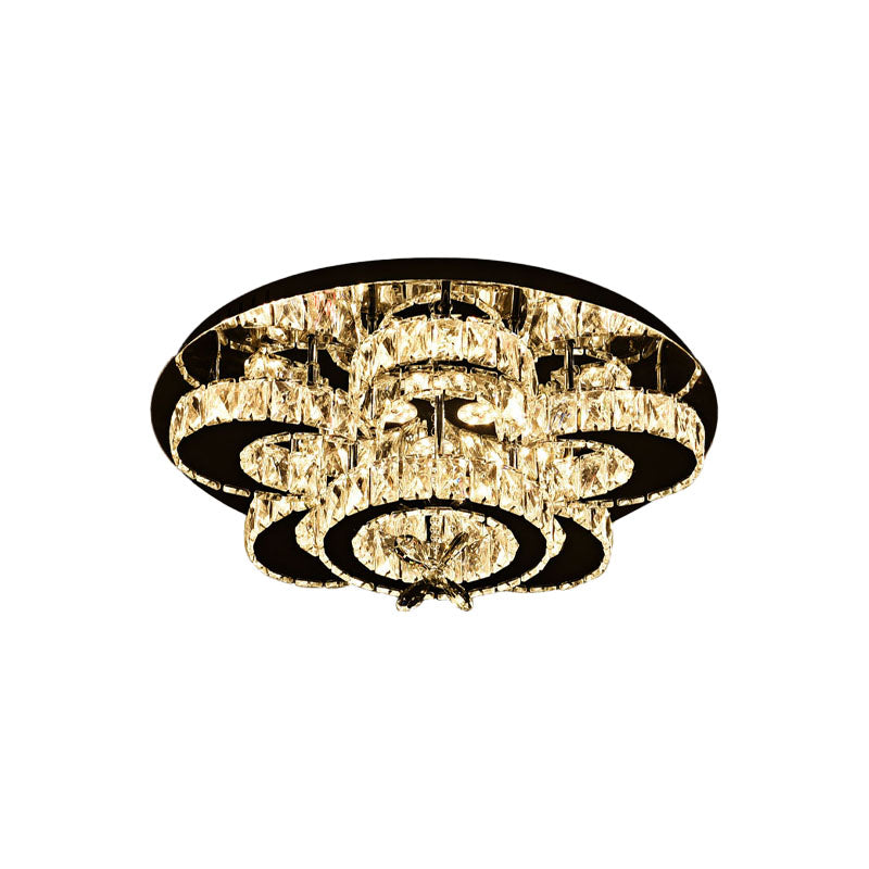 Clear Crystal Nickel Flush Mount Lamp Flower LED Simple Ceiling Mounted Light with Ring Design, 24"/32" W Clearhalo 'Ceiling Lights' 'Close To Ceiling Lights' 'Close to ceiling' 'Flush mount' Lighting' 814171