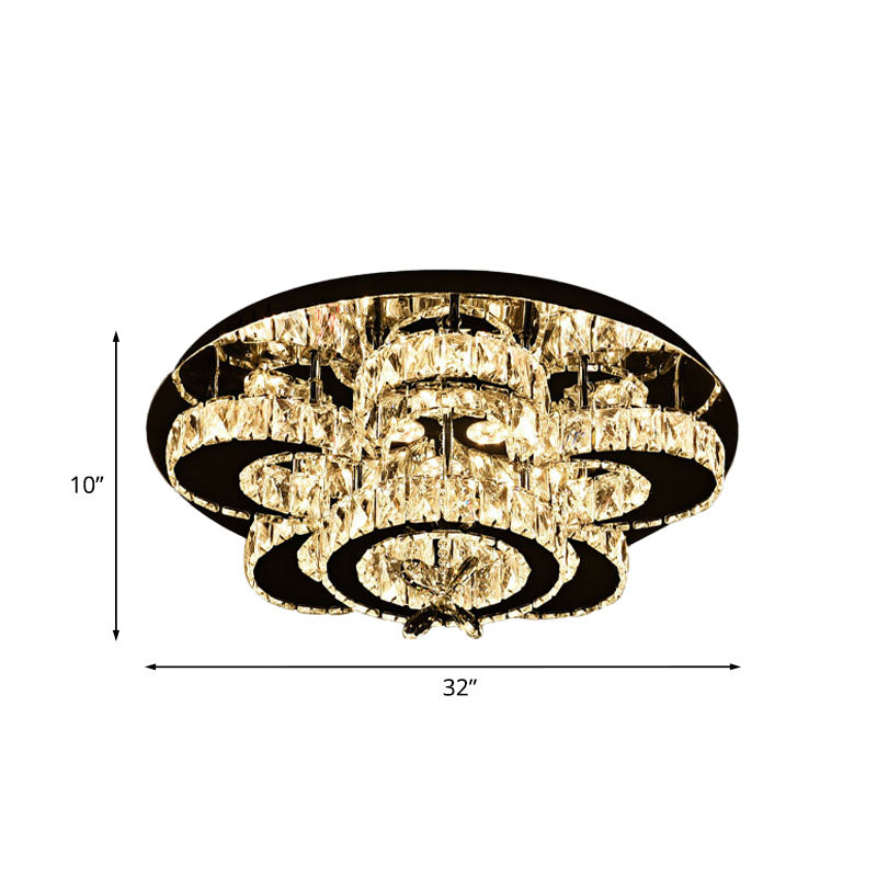 Clear Crystal Nickel Flush Mount Lamp Flower LED Simple Ceiling Mounted Light with Ring Design, 24"/32" W Clearhalo 'Ceiling Lights' 'Close To Ceiling Lights' 'Close to ceiling' 'Flush mount' Lighting' 814173