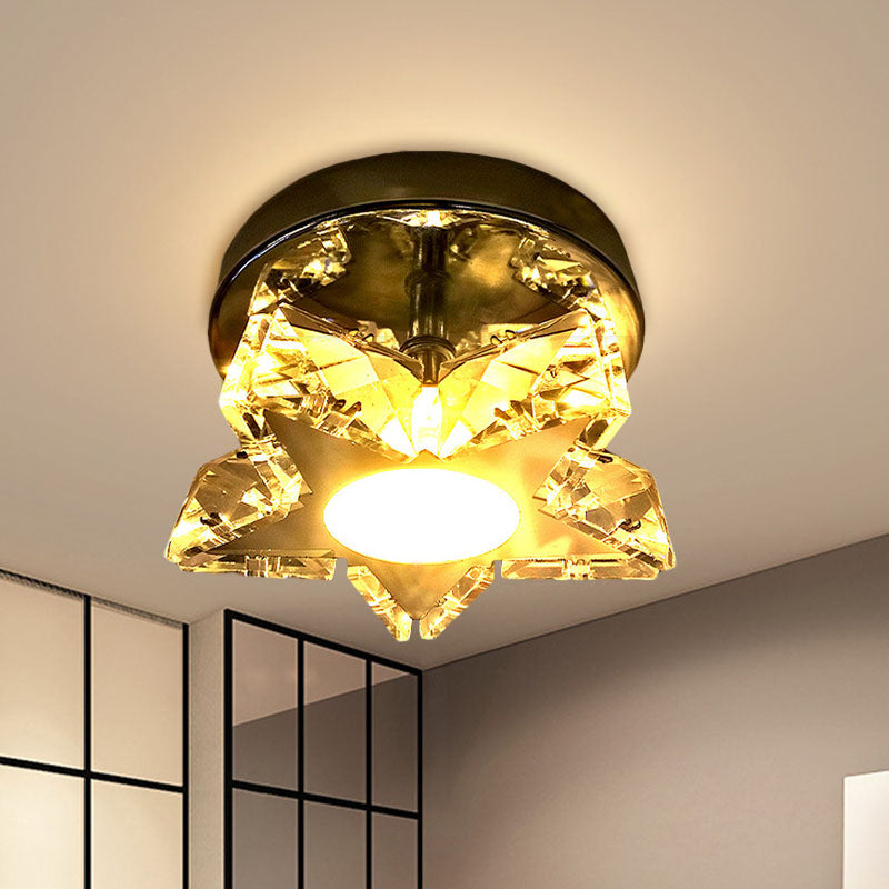 Clear Crystal Star Shaped Ceiling Mounted Fixture Contemporary LED Bedroom Flush Light in Nickel, Warm/White Light Clearhalo 'Ceiling Lights' 'Close To Ceiling Lights' 'Close to ceiling' 'Flush mount' Lighting' 814179