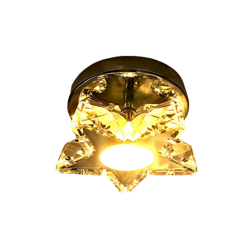 Clear Crystal Star Shaped Ceiling Mounted Fixture Contemporary LED Bedroom Flush Light in Nickel, Warm/White Light Clearhalo 'Ceiling Lights' 'Close To Ceiling Lights' 'Close to ceiling' 'Flush mount' Lighting' 814180