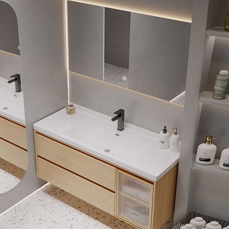 Wood Frame Bathroom Vanity Rectangular 2 Drawers Wall-Mounted Single Sink with Door Clearhalo 'Bathroom Remodel & Bathroom Fixtures' 'Bathroom Vanities' 'bathroom_vanities' 'Home Improvement' 'home_improvement' 'home_improvement_bathroom_vanities' 8141807