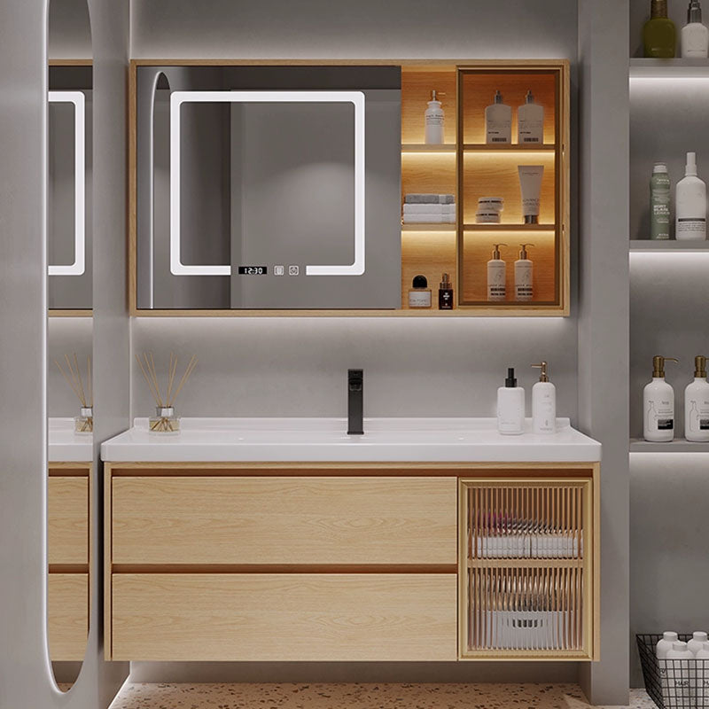 Wood Frame Bathroom Vanity Rectangular 2 Drawers Wall-Mounted Single Sink with Door Clearhalo 'Bathroom Remodel & Bathroom Fixtures' 'Bathroom Vanities' 'bathroom_vanities' 'Home Improvement' 'home_improvement' 'home_improvement_bathroom_vanities' 8141810