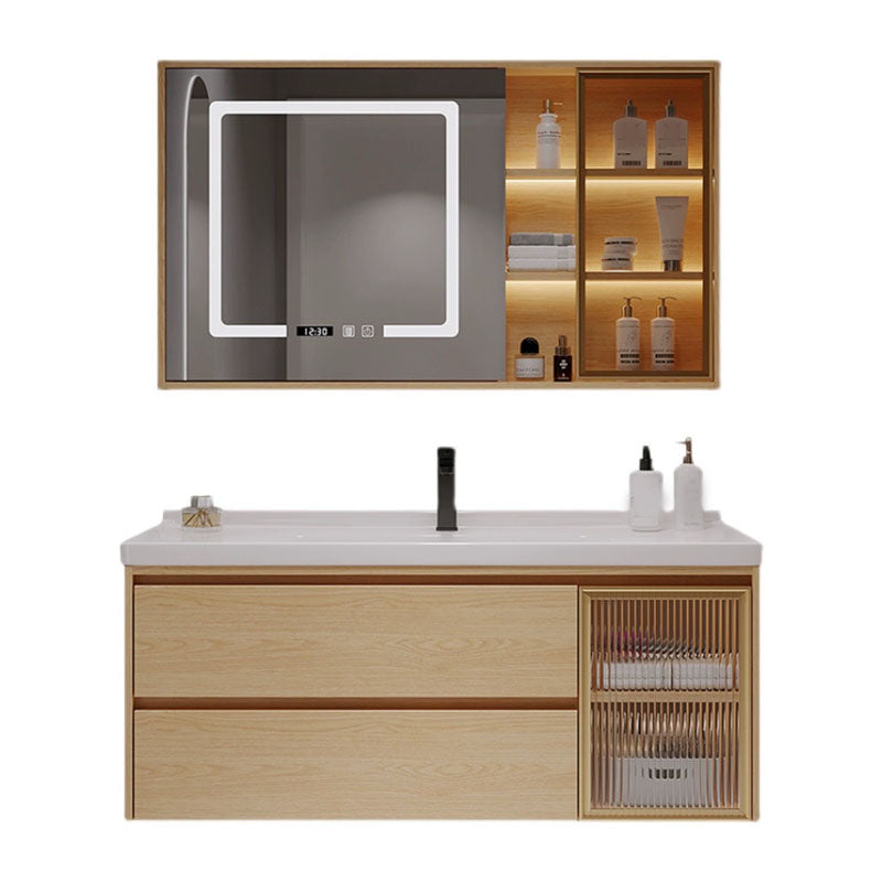 Wood Frame Bathroom Vanity Rectangular 2 Drawers Wall-Mounted Single Sink with Door Clearhalo 'Bathroom Remodel & Bathroom Fixtures' 'Bathroom Vanities' 'bathroom_vanities' 'Home Improvement' 'home_improvement' 'home_improvement_bathroom_vanities' 8141811