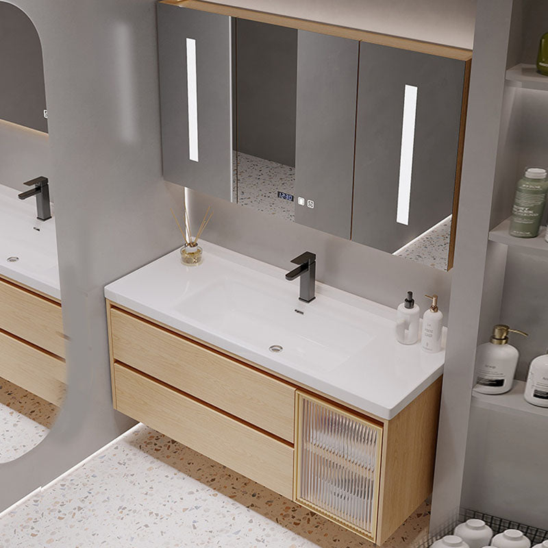Wood Frame Bathroom Vanity Rectangular 2 Drawers Wall-Mounted Single Sink with Door Clearhalo 'Bathroom Remodel & Bathroom Fixtures' 'Bathroom Vanities' 'bathroom_vanities' 'Home Improvement' 'home_improvement' 'home_improvement_bathroom_vanities' 8141824
