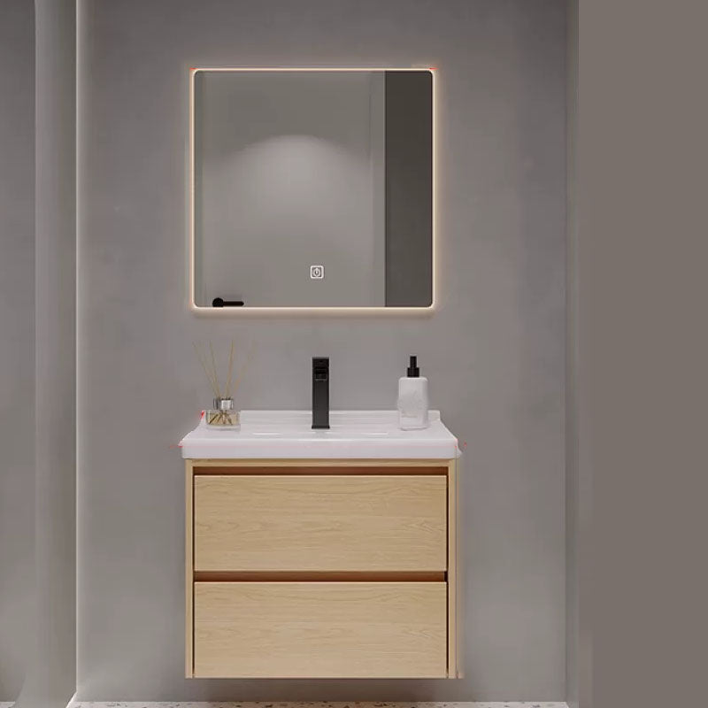Wood Frame Bathroom Vanity Rectangular 2 Drawers Wall-Mounted Single Sink with Door Vanity & Faucet & Smart Mirror 24"L x 20"W x 20"H Clearhalo 'Bathroom Remodel & Bathroom Fixtures' 'Bathroom Vanities' 'bathroom_vanities' 'Home Improvement' 'home_improvement' 'home_improvement_bathroom_vanities' 8141829