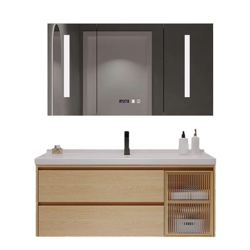 Wood Frame Bathroom Vanity Rectangular 2 Drawers Wall-Mounted Single Sink with Door Clearhalo 'Bathroom Remodel & Bathroom Fixtures' 'Bathroom Vanities' 'bathroom_vanities' 'Home Improvement' 'home_improvement' 'home_improvement_bathroom_vanities' 8141830