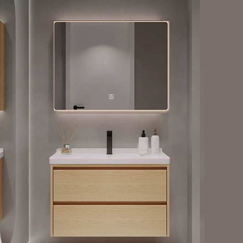 Wood Frame Bathroom Vanity Rectangular 2 Drawers Wall-Mounted Single Sink with Door Vanity & Faucet & Smart Mirror 28"L x 20"W x 20"H Clearhalo 'Bathroom Remodel & Bathroom Fixtures' 'Bathroom Vanities' 'bathroom_vanities' 'Home Improvement' 'home_improvement' 'home_improvement_bathroom_vanities' 8141832