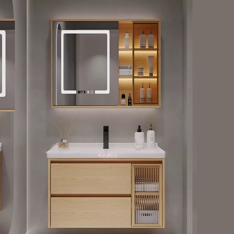 Wood Frame Bathroom Vanity Rectangular 2 Drawers Wall-Mounted Single Sink with Door Vanity & Faucet & Mirror Cabinet with Glass Door 31.5"L x 20"W x 20"H Clearhalo 'Bathroom Remodel & Bathroom Fixtures' 'Bathroom Vanities' 'bathroom_vanities' 'Home Improvement' 'home_improvement' 'home_improvement_bathroom_vanities' 8141836
