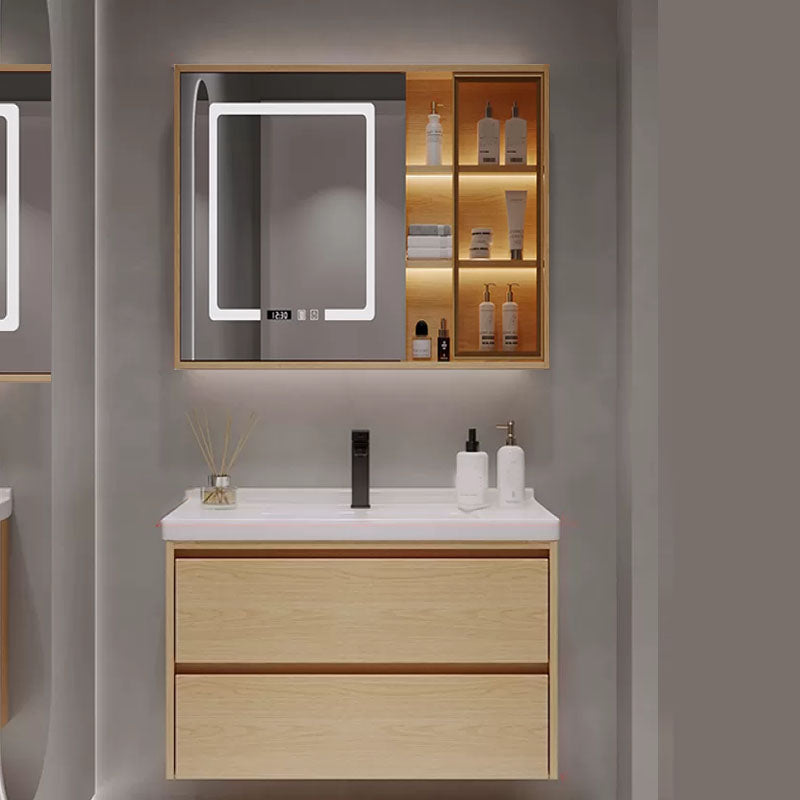 Wood Frame Bathroom Vanity Rectangular 2 Drawers Wall-Mounted Single Sink with Door Vanity & Faucet & Mirror Cabinet with Glass Door 28"L x 20"W x 20"H Clearhalo 'Bathroom Remodel & Bathroom Fixtures' 'Bathroom Vanities' 'bathroom_vanities' 'Home Improvement' 'home_improvement' 'home_improvement_bathroom_vanities' 8141837