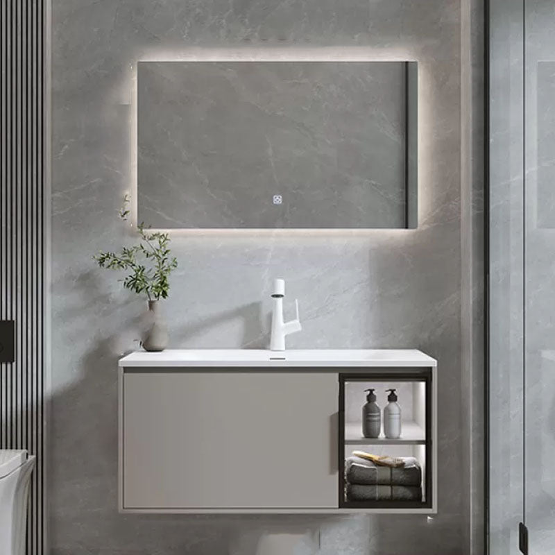 Modern Bathroom Sink Vanity Stainless Steel Wall-Mounted with Soft Close Door Vanity & Faucet & Mirrors Smart Control Included Clearhalo 'Bathroom Remodel & Bathroom Fixtures' 'Bathroom Vanities' 'bathroom_vanities' 'Home Improvement' 'home_improvement' 'home_improvement_bathroom_vanities' 8141927