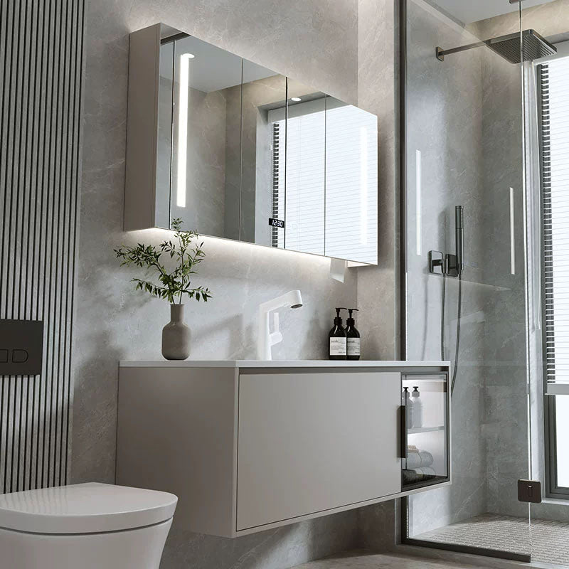 Modern Bathroom Sink Vanity Stainless Steel Wall-Mounted with Soft Close Door Clearhalo 'Bathroom Remodel & Bathroom Fixtures' 'Bathroom Vanities' 'bathroom_vanities' 'Home Improvement' 'home_improvement' 'home_improvement_bathroom_vanities' 8141929