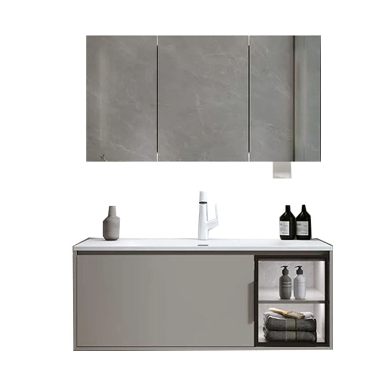 Modern Bathroom Sink Vanity Stainless Steel Wall-Mounted with Soft Close Door Clearhalo 'Bathroom Remodel & Bathroom Fixtures' 'Bathroom Vanities' 'bathroom_vanities' 'Home Improvement' 'home_improvement' 'home_improvement_bathroom_vanities' 8141934