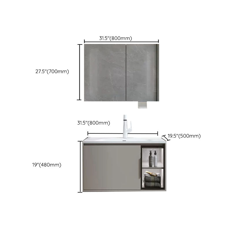 Modern Bathroom Sink Vanity Stainless Steel Wall-Mounted with Soft Close Door Clearhalo 'Bathroom Remodel & Bathroom Fixtures' 'Bathroom Vanities' 'bathroom_vanities' 'Home Improvement' 'home_improvement' 'home_improvement_bathroom_vanities' 8141961