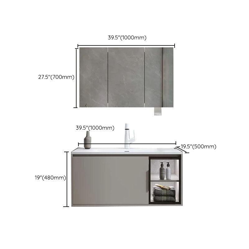 Modern Bathroom Sink Vanity Stainless Steel Wall-Mounted with Soft Close Door Clearhalo 'Bathroom Remodel & Bathroom Fixtures' 'Bathroom Vanities' 'bathroom_vanities' 'Home Improvement' 'home_improvement' 'home_improvement_bathroom_vanities' 8141963