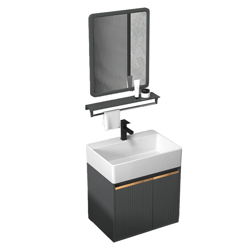 Modern Bathroom Vanity Metal Base Wall-Mounted with Soft Close Door Vanity & Faucet & Mirrors 21"L x 14"W x 20"H Clearhalo 'Bathroom Remodel & Bathroom Fixtures' 'Bathroom Vanities' 'bathroom_vanities' 'Home Improvement' 'home_improvement' 'home_improvement_bathroom_vanities' 8141980