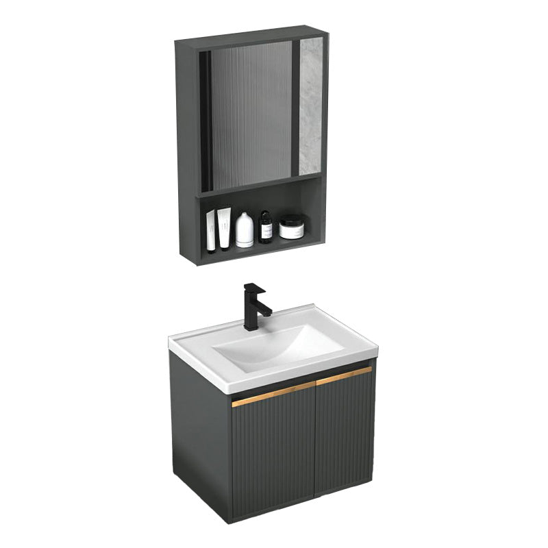 Modern Bathroom Vanity Metal Base Wall-Mounted with Soft Close Door Vanity & Faucet & Mirror Cabinet 20"L x 14"W x 17"H Clearhalo 'Bathroom Remodel & Bathroom Fixtures' 'Bathroom Vanities' 'bathroom_vanities' 'Home Improvement' 'home_improvement' 'home_improvement_bathroom_vanities' 8141983