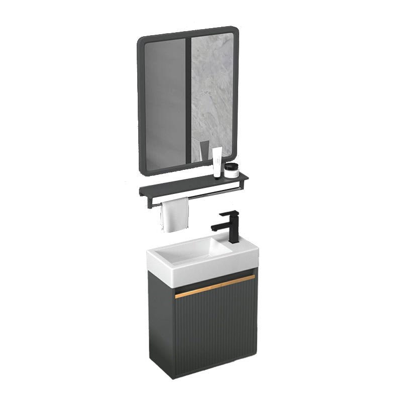 Modern Bathroom Vanity Metal Base Wall-Mounted with Soft Close Door Vanity & Faucet & Mirrors 15"L x 7"W x 19"H Clearhalo 'Bathroom Remodel & Bathroom Fixtures' 'Bathroom Vanities' 'bathroom_vanities' 'Home Improvement' 'home_improvement' 'home_improvement_bathroom_vanities' 8141991