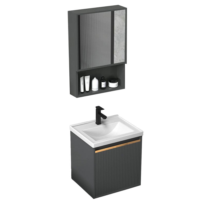 Modern Bathroom Vanity Metal Base Wall-Mounted with Soft Close Door Vanity & Faucet & Mirror Cabinet 16"L x 14"W x 17"H Clearhalo 'Bathroom Remodel & Bathroom Fixtures' 'Bathroom Vanities' 'bathroom_vanities' 'Home Improvement' 'home_improvement' 'home_improvement_bathroom_vanities' 8141994