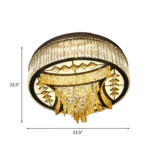 Drum Living Room Flush Mount Lighting Fixture Modern Tan Crystal LED White Ceiling Light with Waveform Frame Clearhalo 'Ceiling Lights' 'Close To Ceiling Lights' 'Close to ceiling' 'Flush mount' Lighting' 814201