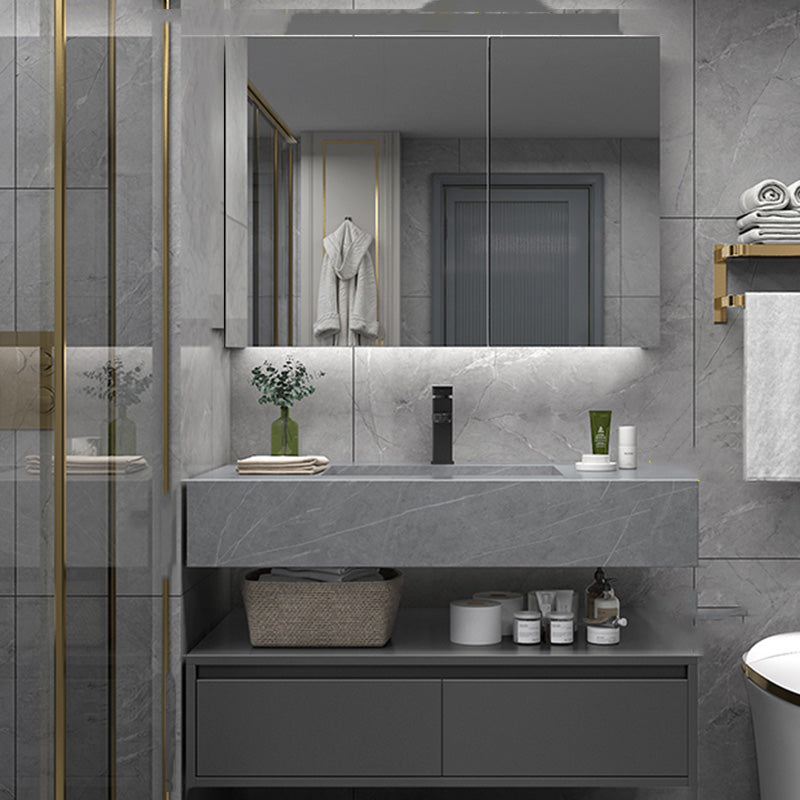 Shelf Included Bathroom Vanity Set Grey Stone Mirror Wall-Mounted Drawers with Faucet Clearhalo 'Bathroom Remodel & Bathroom Fixtures' 'Bathroom Vanities' 'bathroom_vanities' 'Home Improvement' 'home_improvement' 'home_improvement_bathroom_vanities' 8142043