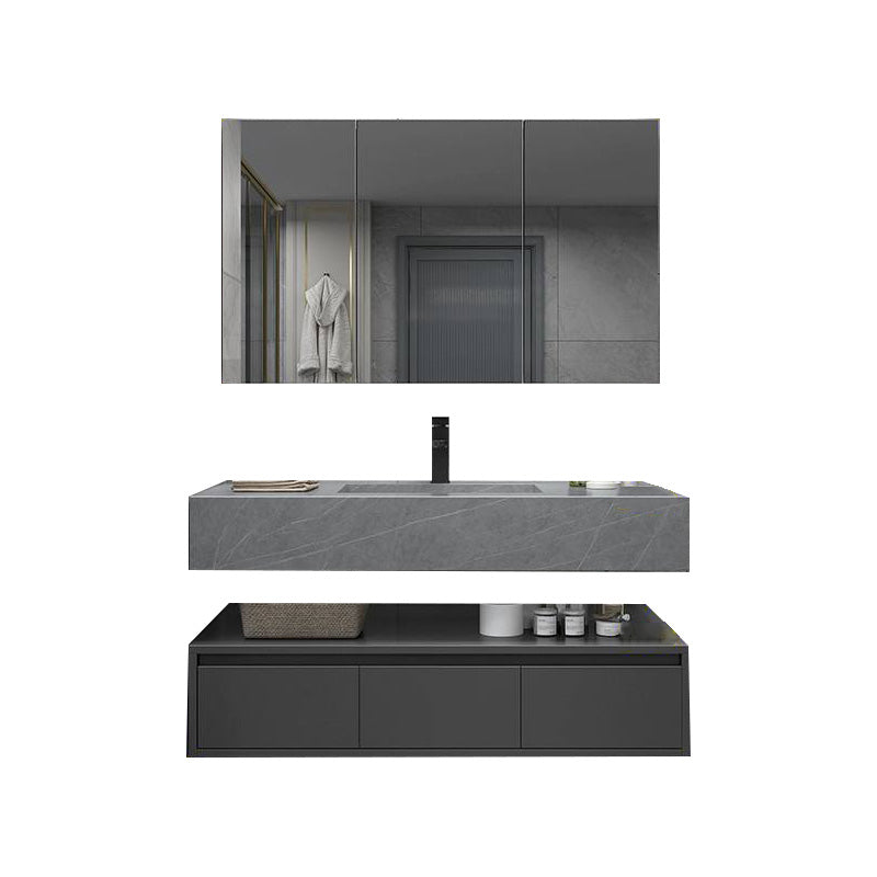 Shelf Included Bathroom Vanity Set Grey Stone Mirror Wall-Mounted Drawers with Faucet 43"L x 22"W x 5.9"H Clearhalo 'Bathroom Remodel & Bathroom Fixtures' 'Bathroom Vanities' 'bathroom_vanities' 'Home Improvement' 'home_improvement' 'home_improvement_bathroom_vanities' 8142047